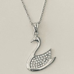 Swan 925 silver necklace cubic zirconia cz stones